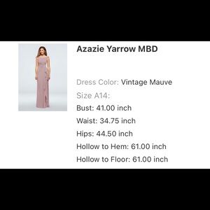 Azazie Vintage Mauve MOB dress size 14 w/ front slit/light ruffle pictured